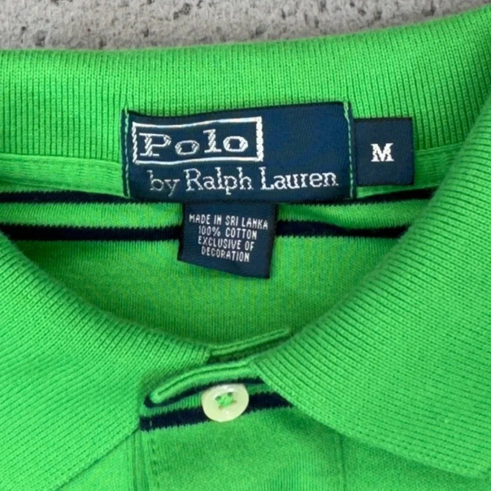 Ralph Lauren Polo Shirt Mens Medium Green Striped Orange Pony Preppy Casual